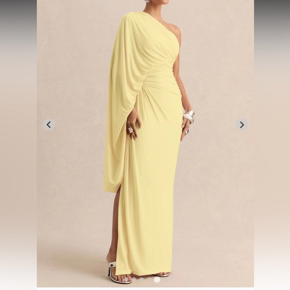 Club L London Sabella Lemon Asymmetric-Neck Maxi Dress - Picture 5 of 6